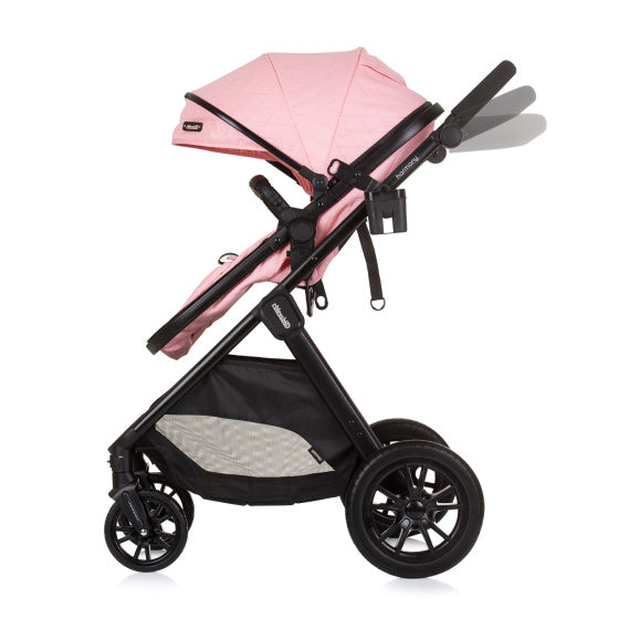 Chipolino Harmony faltbarer 3-in-1-Kinderwagen mit Wickeltasche rosa