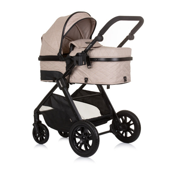 Chipolino Harmony faltbarer 3-in-1-Kinderwagen mit Wickeltasche Macadamia Beige Schwarz