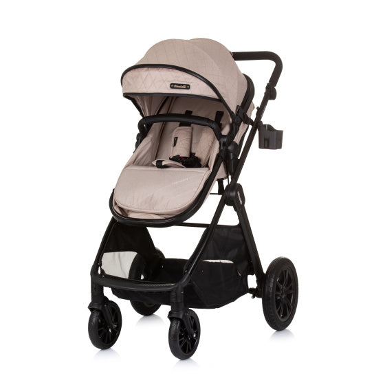 Chipolino Harmony faltbarer 3-in-1-Kinderwagen mit Wickeltasche Macadamia Beige Schwarz