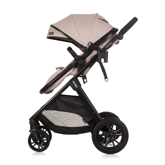 Chipolino Harmony faltbarer 3-in-1-Kinderwagen mit Wickeltasche Macadamia Beige Schwarz