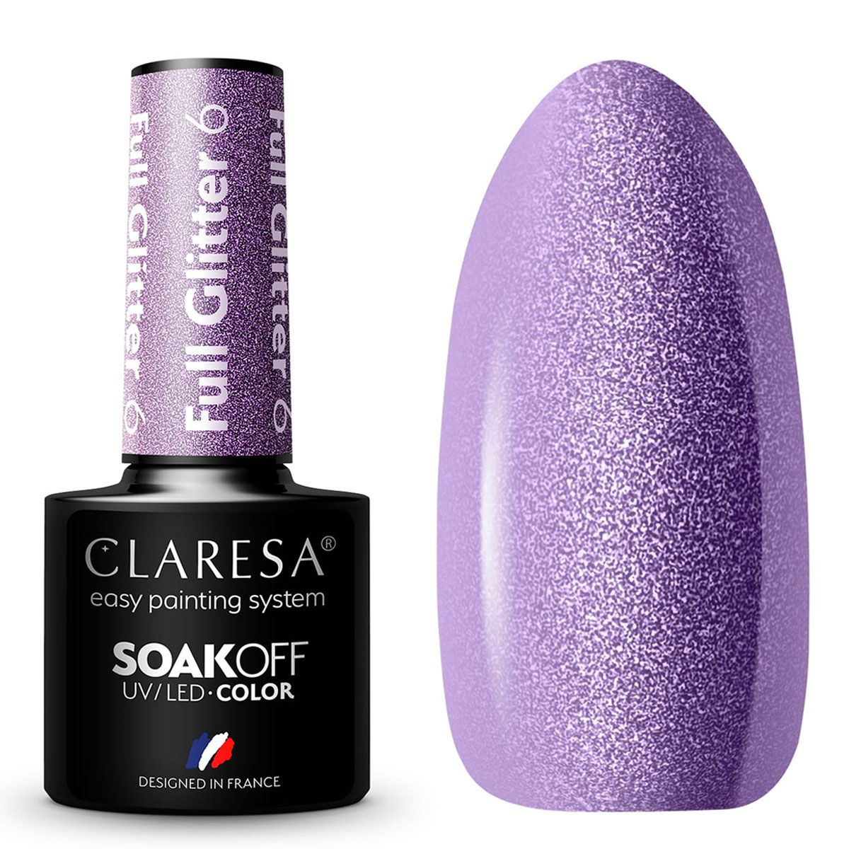Claresa UV-LED-Gel-Nagellack, 5 ml, voller Glitzer, 6 Lila