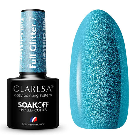 Claresa UV-LED-Gel-Nagellack, 5 ml, voller Glitzer, 7 Blau