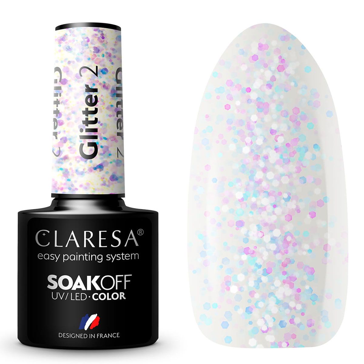 Claresa UV-LED-Gel-Nagellack, 5 ml, Glitzer 2
