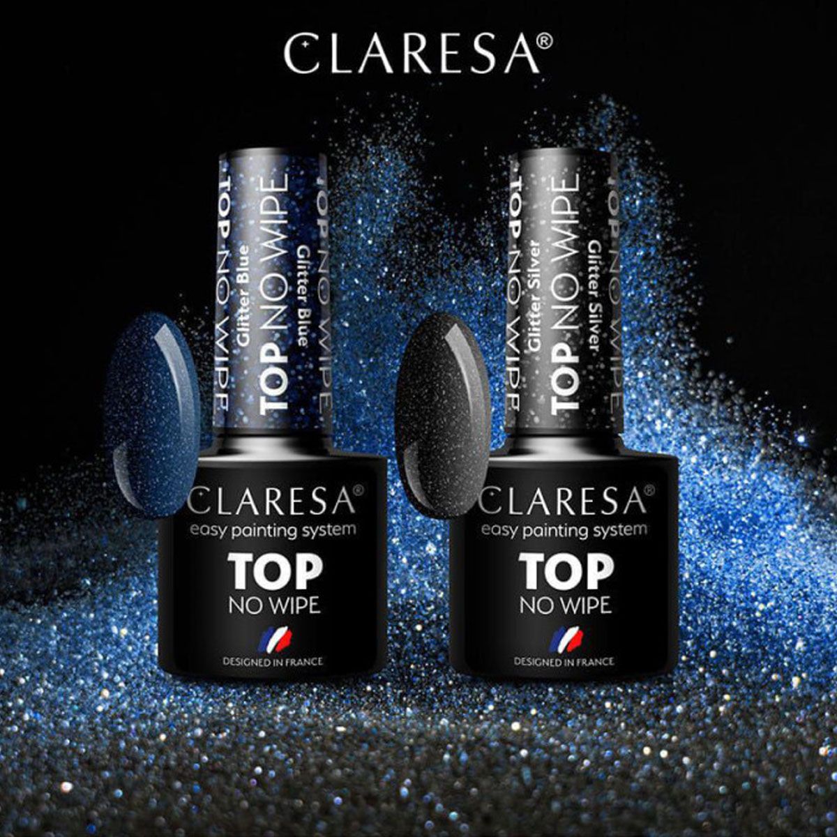 Claresa Überlack ohne Abwischen, Glitzer, Silber, 5 ml