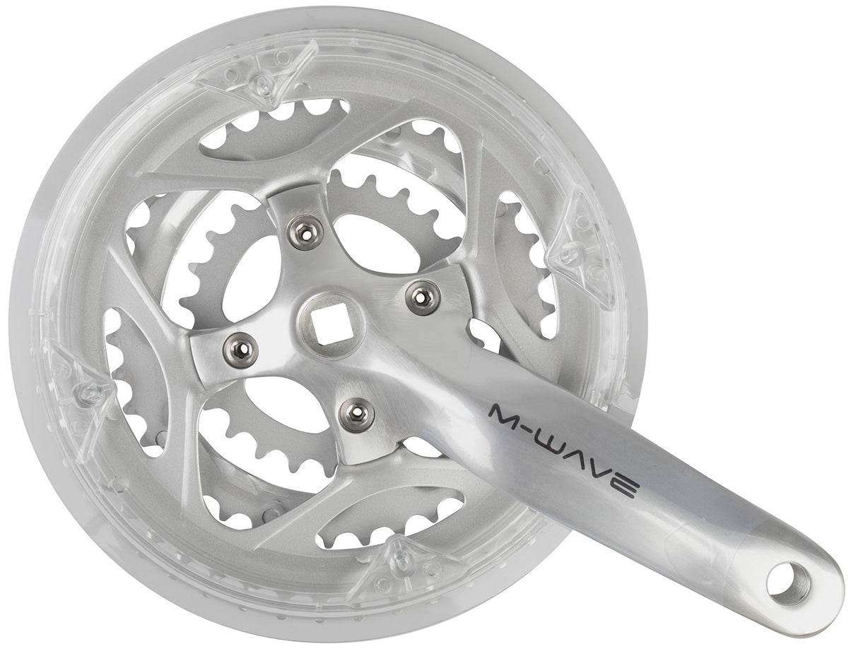 M-Wave-Kurbelgarnitur 26 38 48 Z. 170 mm flach + 0 mm 7–8 Gänge mit Kettenkante silber