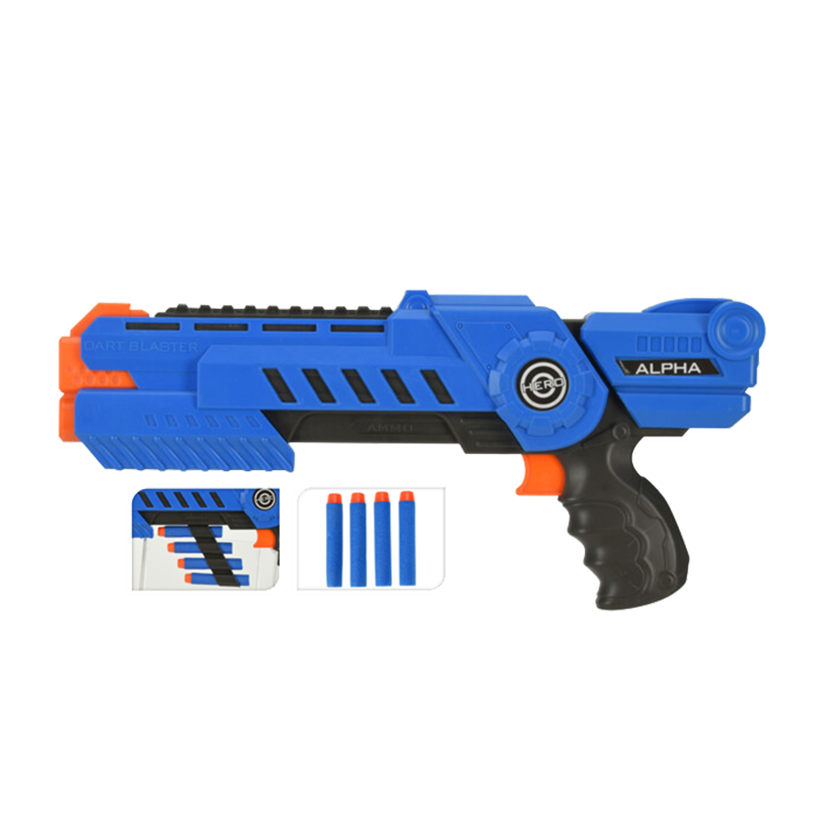 Dart gun alpha met 4 darts blauw 35,5cm