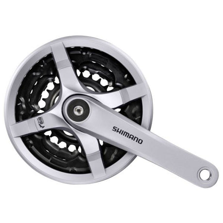 Shimano Kurbelgarnitur 6 7 8 Gang Tourney FC-TY501 mit 170 mm Kurbelarm 42 x 34 x 24 Zähne mit Kettenschutz – Silber