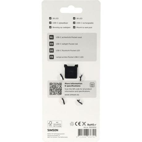 Simson usb-c led lamp pocket rood