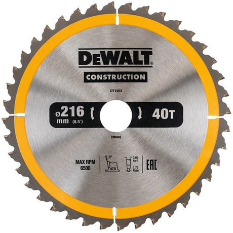 Dewalt-Zubehör dt1953 Baukreissägeblatt – 216 x 30 x 40 t – Holz – dt1953