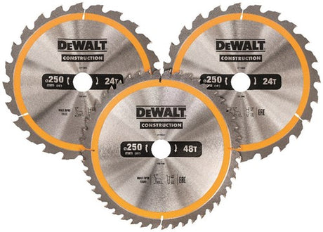 Dewalt Zubehör Kreissägeblatt 3er Pack 250x30mm: 2x dt1956-qz + 1x dt1957-qz - dt1963-qz