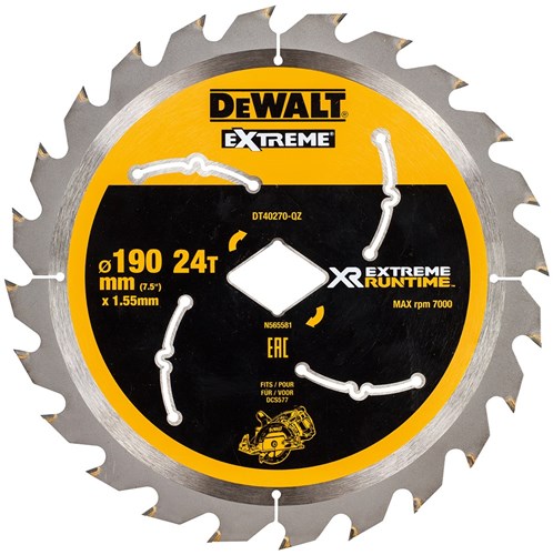 Dewalt Zubehör Extreme Runtime Kreissägeblatt für DCS577 190 mm 24 Zähne (rautenförmige Bohrung) – dt40270-qz