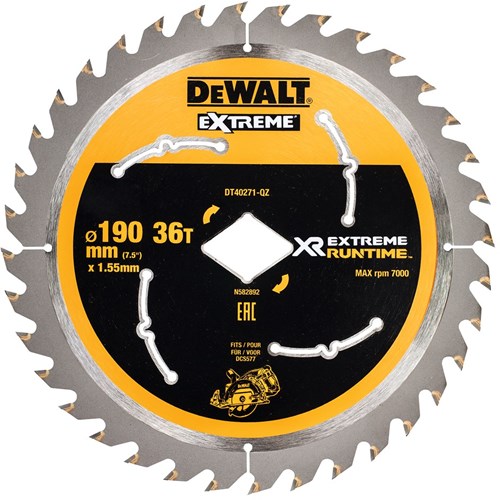 Dewalt accessoires extreme runtime cirkelzaagblad voor dcs577 190mm 36t (ruitvormig asgat) - dt40271-qz