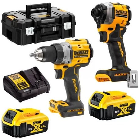 Dewalt dck2051p2t-qw | xr brushless twin kit 18v in tstak met dcd800 en dcf850 (2x 5.0ah accu + dcb1104 lader) - dck2051p2t-qw