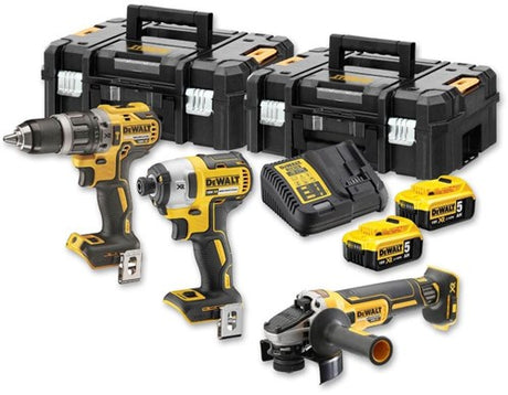 Dewalt dck384p2t-qw | 18v xr combiset | dcd796 + dcf887 + dcg405 | 2 x 5.0ah accu en multilader | 2x tstak - dck384p2t-qw