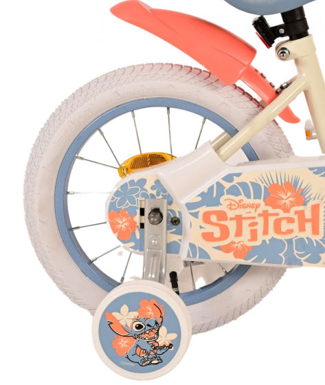 Disney Stitch Children's Bicycle - Mädchen - 14 Zoll - Creme Korallenblau