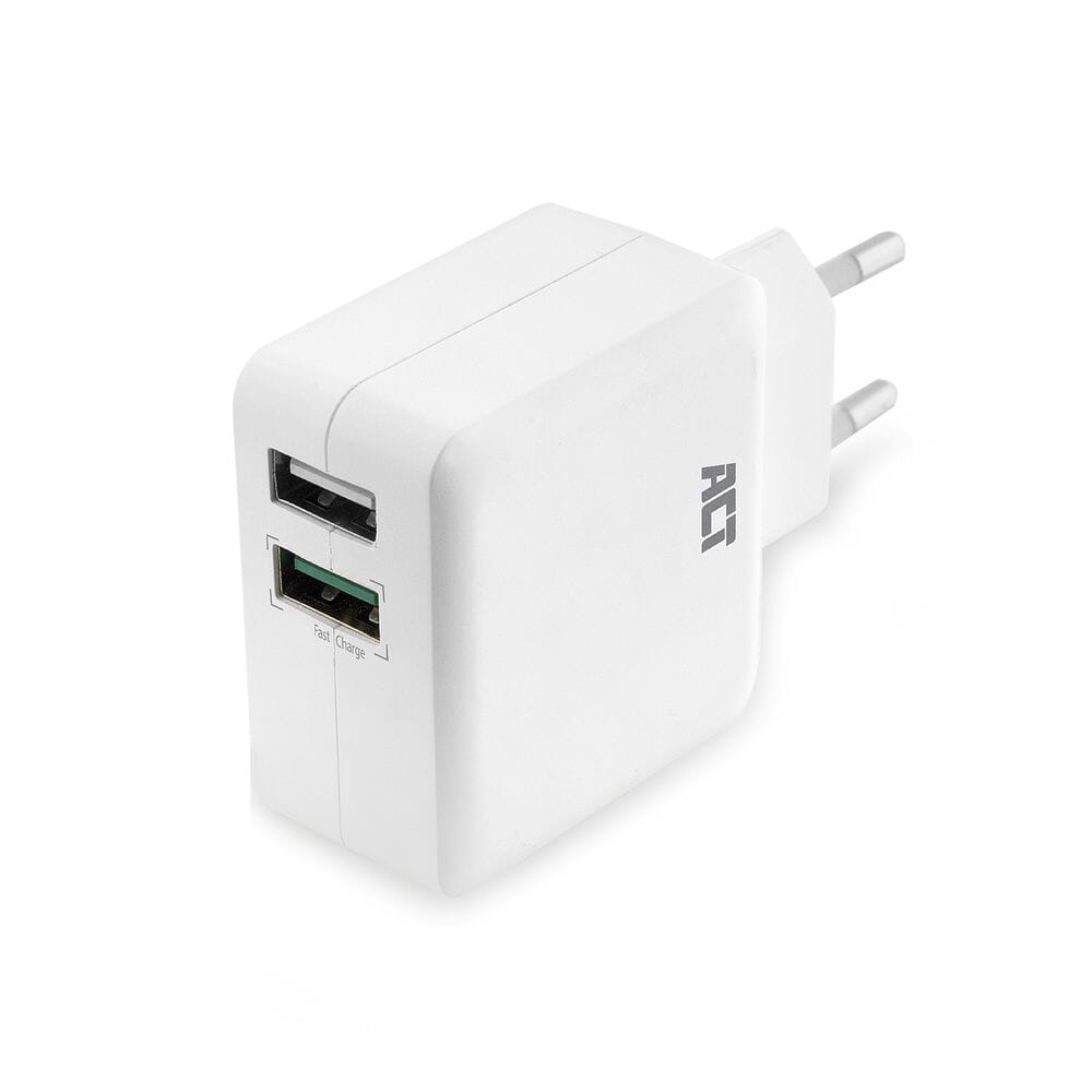 ACT USB Charger, 2 points-points, 30W, sur une charge de porte, blanc