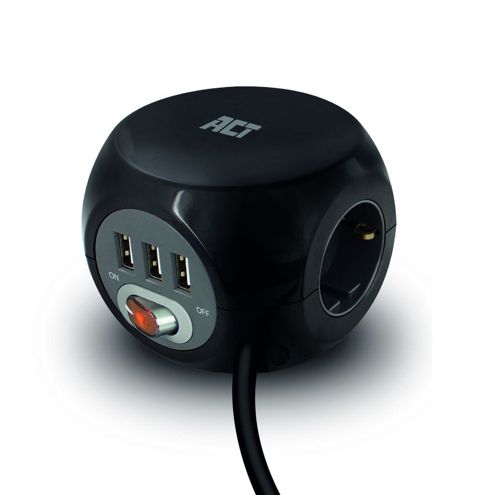 Act Connectivity Socket Cube avec 3 sockets, USB-A-POORTE