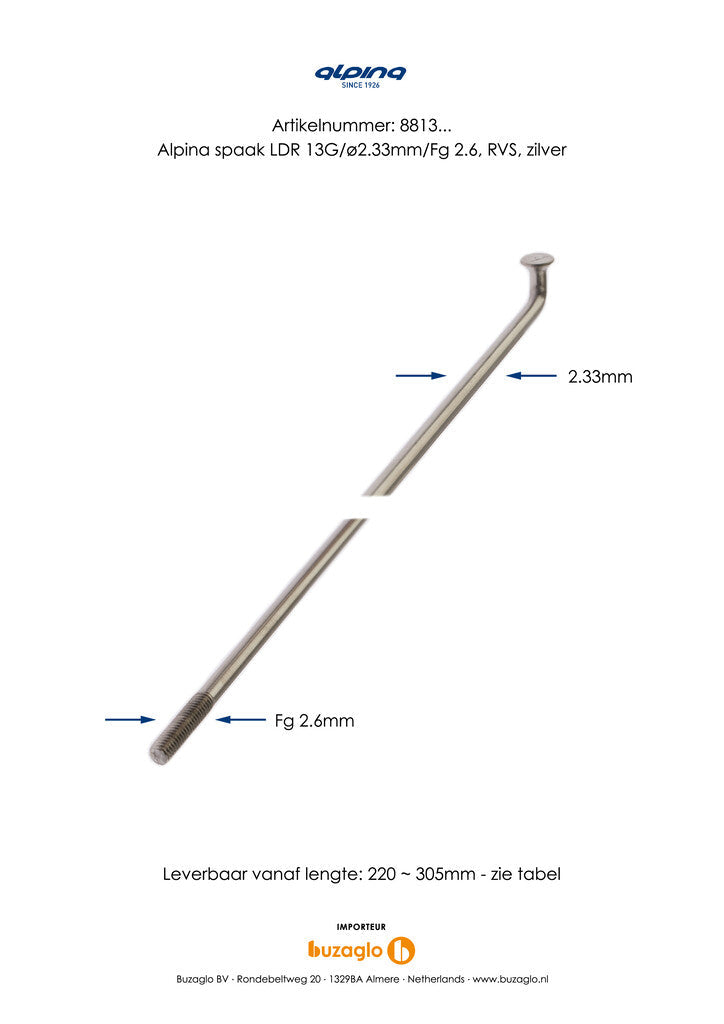 2,34 mm (266 mm Edelstahl) (P36) aus Alpina 13G (P36)
