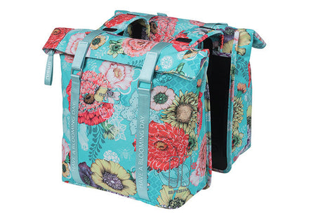 Basilikum Bloom Field Doppelfahrradbeutel - wasserdichtes, recyceltes Haustier - 28-35L - Himmelblau