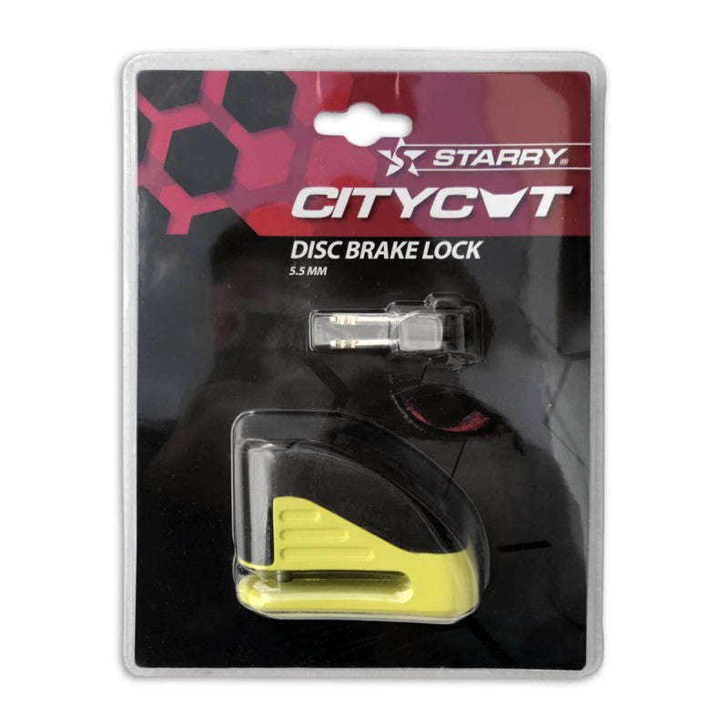 Falko Import Export Citycat Scheibenbremsschloss gelb mit Tasche + Erinnerungskabel*