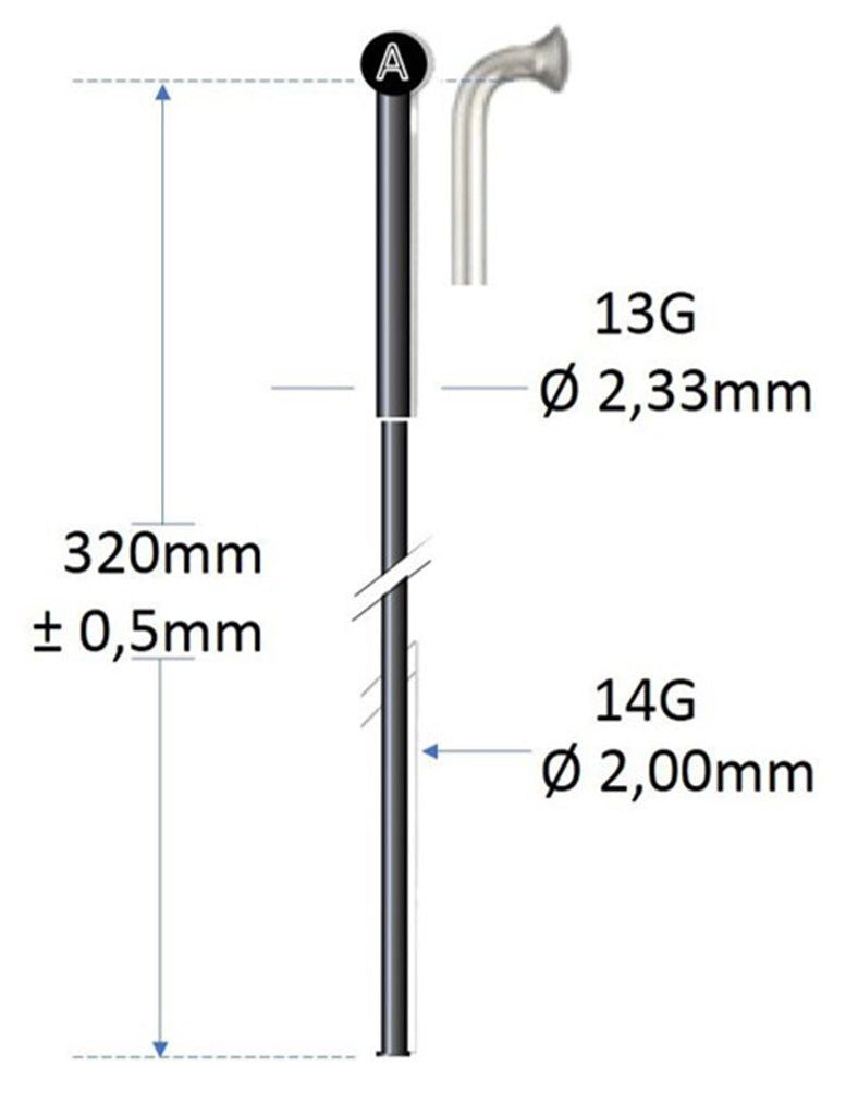 Alpina Spaak Black Edelstahl 13G 320 mm Ø2,00 mm für Spoke Machine P 100