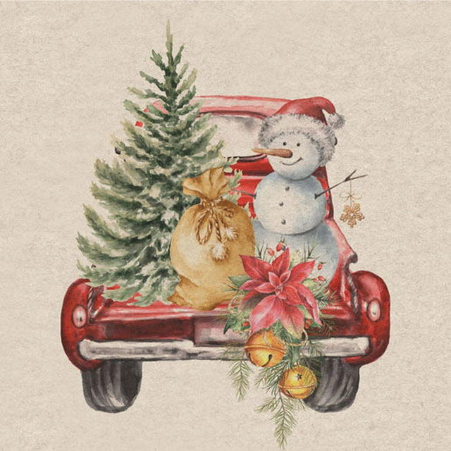 Duni servetten car snowman 33x33cm
