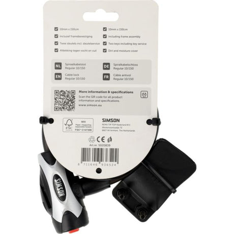 Merkloos sans marque spiraalkabelslot simson regular size xl - 10mm x 150cm