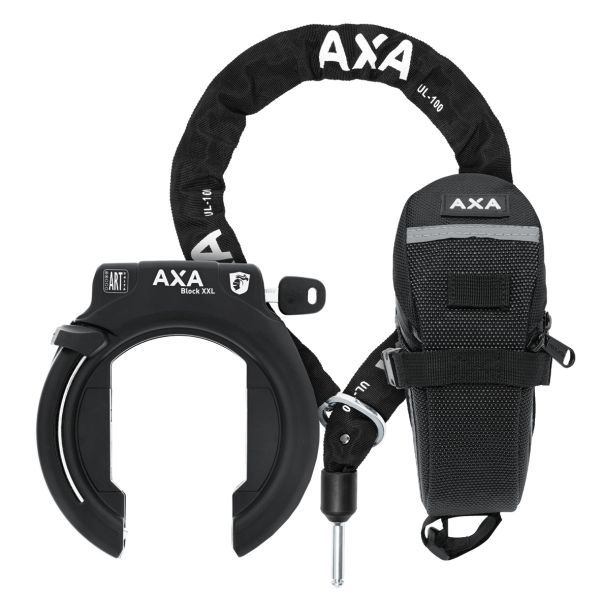 AXA XXL Schwarzer Ringschloss + Satteltasche + ULC100 Halskette