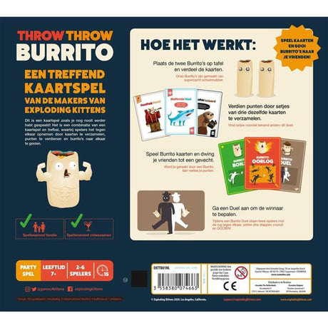 Explodierende Kätzchen werfen Burrito – urkomisches Partyspiel – Kartenspiel für Familie und Freunde – werfen Sie matschige Burritos! - Niederländisch