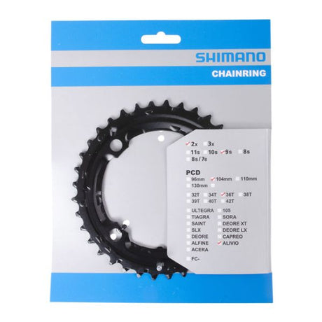 Shimano Kettenblatt 36 Zähne Alivio FC-M4000 FC-M4050 (AC) 9 Geschwindigkeit – Schwarz