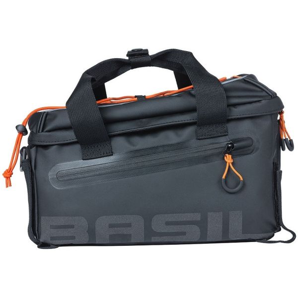 Basilikum Miles Gepäck Thringa -Tasche - Sporty Fahrradbeutel für Männer und Frauen - Schwarz Orange - wasserdicht - 7 Liter