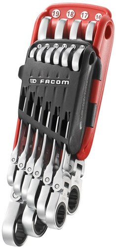 Facom-Satz mit 10 Gelenk-Maul-Ratschenschlüsseln im Halter – 467bf.jp10pb