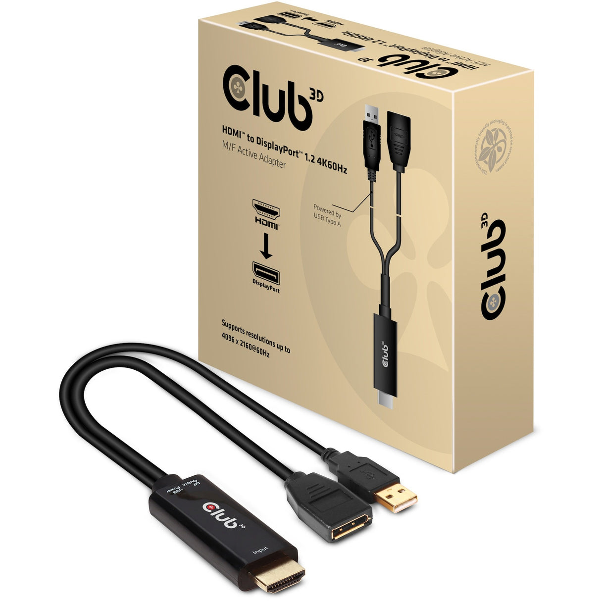 Club 3D HDMI-zu-DisplayPort-Aktivadapter (0,25 Meter, 4K 60 Hz)