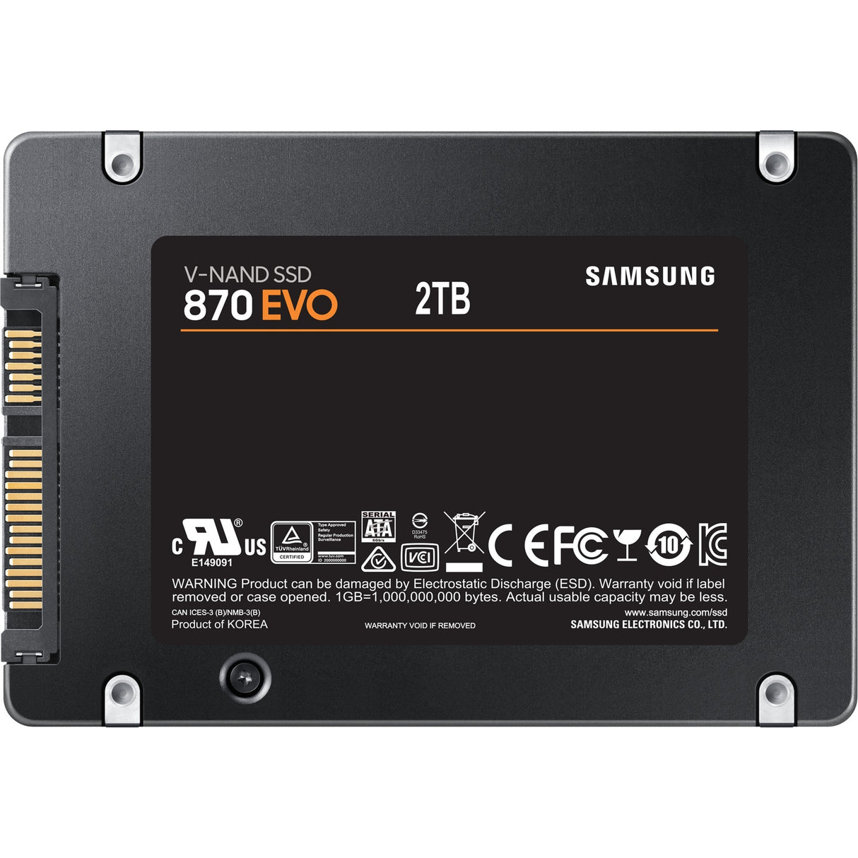 Samsung mz-77e2t0b 870 evo SSD, 2 TB, 2,5, SATA3, 6 Gbit/s, 3D V-NAND, 560 550 MB s, 512 MB DDR4