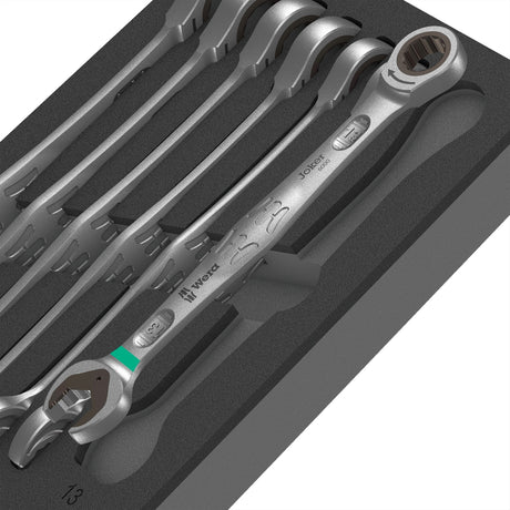 Wera selbsteinstellender Maulschlüssel 6000 Joker Set 1 Werkzeugset (schwarz grau, Ring-Ratschenschlüssel-Satz, in Moosgummieinlage für Werkstattwagen)