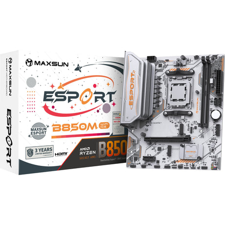 Maxsun MS-Esport B850M WiFi Ice Socket AM5 Motherboard (Weiß, RAID, GB-LAN, WLAN, BT, Sound, µATX)