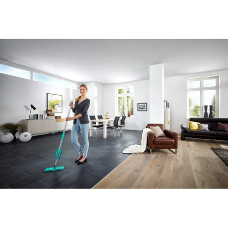 Leifheit Picobello Bodenwischer S Micro Duo mit Stiel – 27 cm Wischbreite – Türkis – Grau