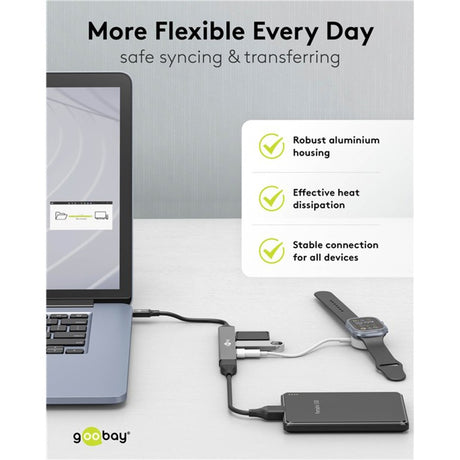 Goobay schlanker USB-Hub mit 4 Ports, USB-C auf USB-C USB-A, 5 Gbit s (hellgrau)