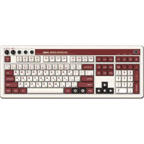 8bitdo mechanische Retro-Tastatur Fami Edition (Beige, US-Layout (QWERTZ), Kailh-Box weiß, 100 %, Bluetooth Low Energy, Wireless 2,4 G, USB)