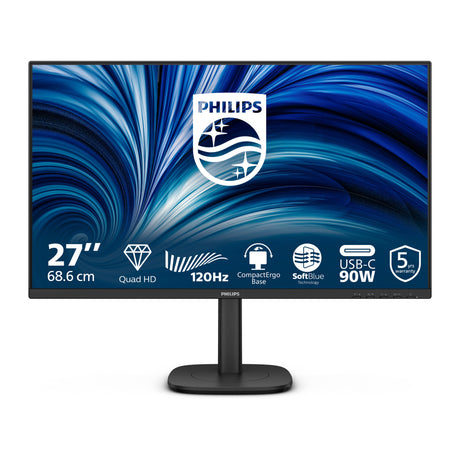 Philips 27b2u3601 27 monitor (zwart, 1x displayport, 1x hdmi, 1x usb-c, 3x usb-a, 1x rj-45, 120 hz)