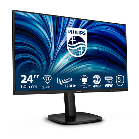Philips 24b2u3601 00 23.8 monitor (zwart, 1x displayport, 1x hdmi, 2x usb-c, 3x usb-a, 1x rj-45, 120 hz)