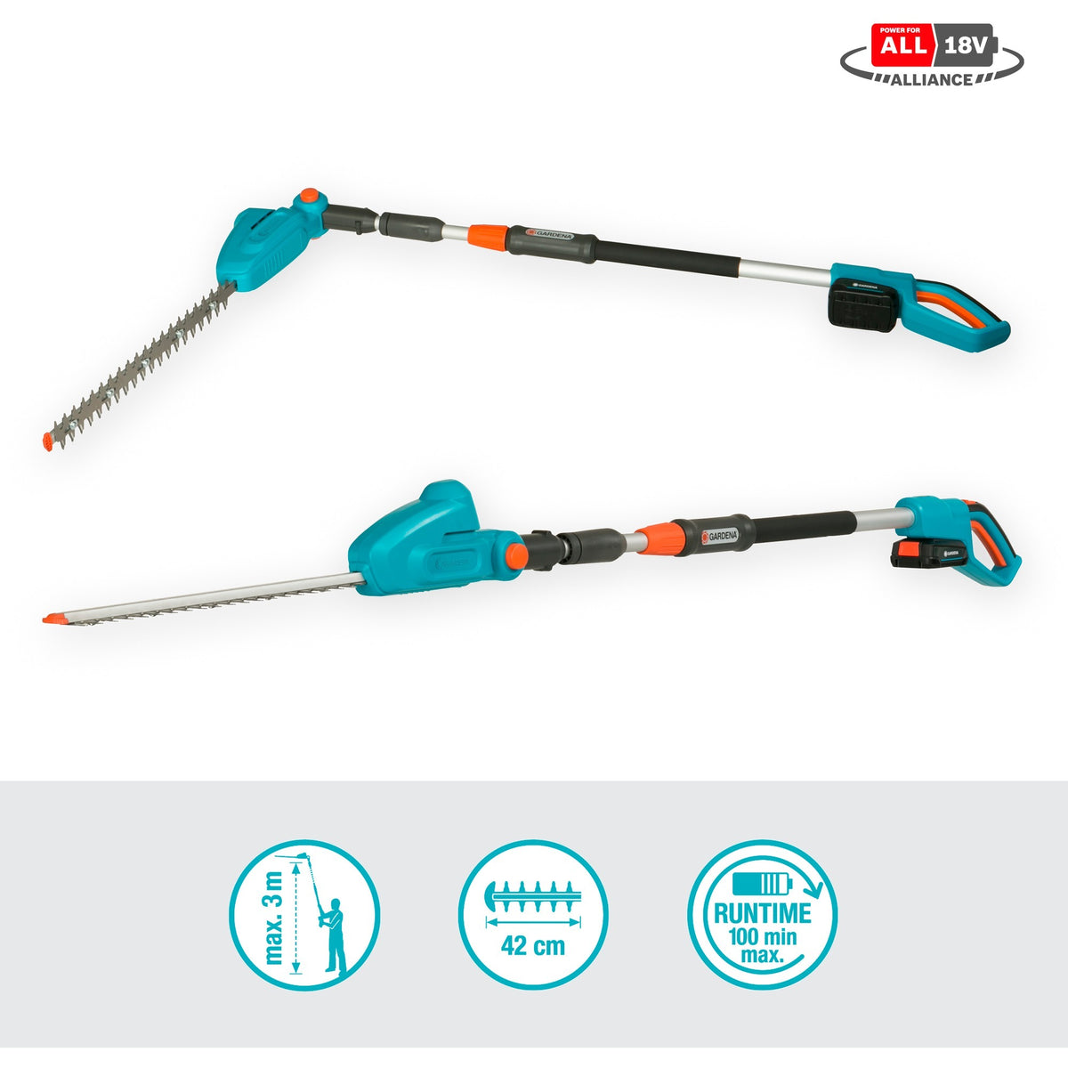 Gardena THS 42 18-V-Akku-Heckenschere – 42 cm – mit rotierendem Kopf