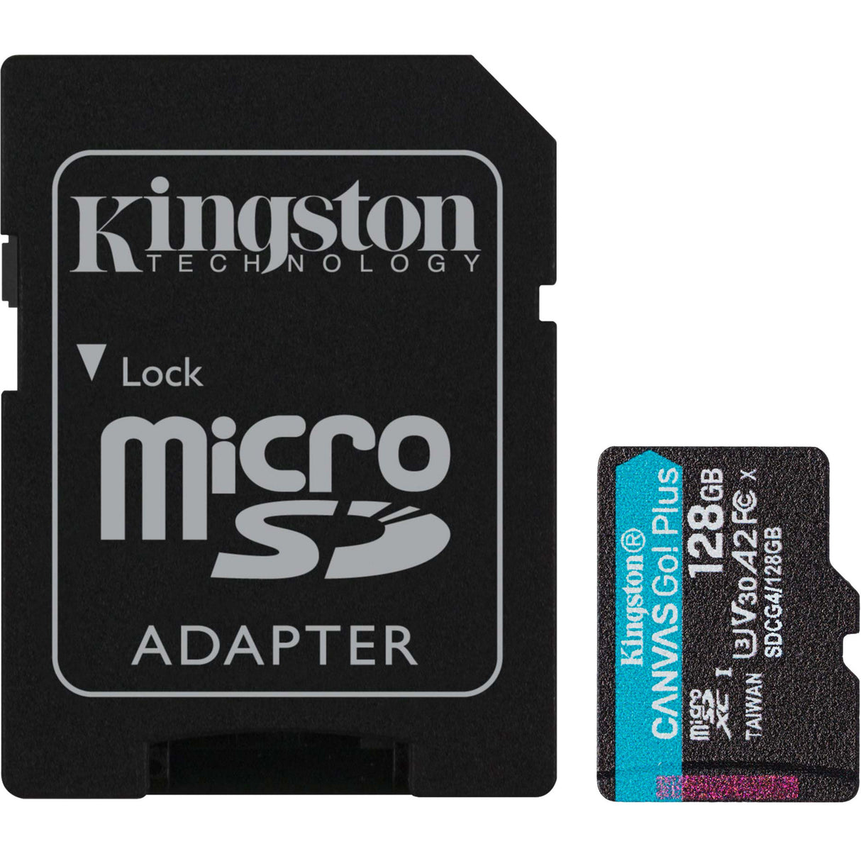 Kingston Leinwand los! plus microSDXC 128 GB Speicherkarte (schwarz, inkl. Adapter, Klasse 10, UHS-I U3, V30, A2)