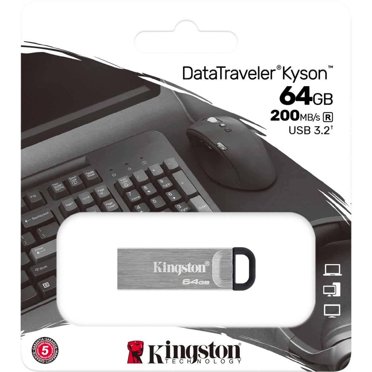 Kingston Data Traveler Kyson 64 GB USB-Stick (Silber, Dtkn 64 GB)