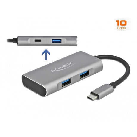 Delock externer USB 3.2 Gen 2 USB Typ-C Hub USB-Hub (grau)