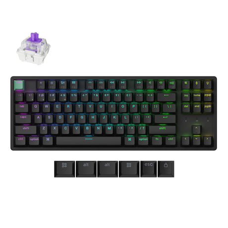 Keychron K8 HE-J1 RGB mechanische Tastatur (schwarz, US-Layout (QWERTY), Gateron Double-Rail Magnetic Nebula, 80 % (TKL), RGB-LEDs, Cherry Double-Shot PBT, Hot Swap, USB-C | 2,4 GHz | Bluetooth 5.1)