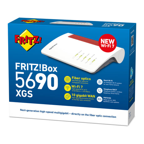 Fritz! Box 5690 XGS Edition internationaler Glasfaser-Router (weiß rot, Mesh-WLAN, 10 Gbit/s)