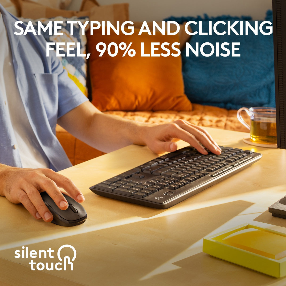 Logitech mk295 geräuschloses kabelloses Tastatur- und Maus-Kombi-Desktop-Set (schwarz, US-internationales Layout (QWERTY), 100 %)