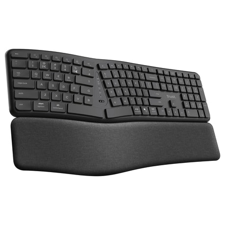 Trust keyra ergonomisch draadloos toetsenbord (zwart, us lay-out (qwerty), 100%, 2.4 ghz usb | bluetooth)