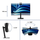 Philips 34b2u3600ch 34 curved ultrawide monitor (zwart, 2x hdmi, displayport, 3x usb-a, usb-b, usb-c, rj-45)